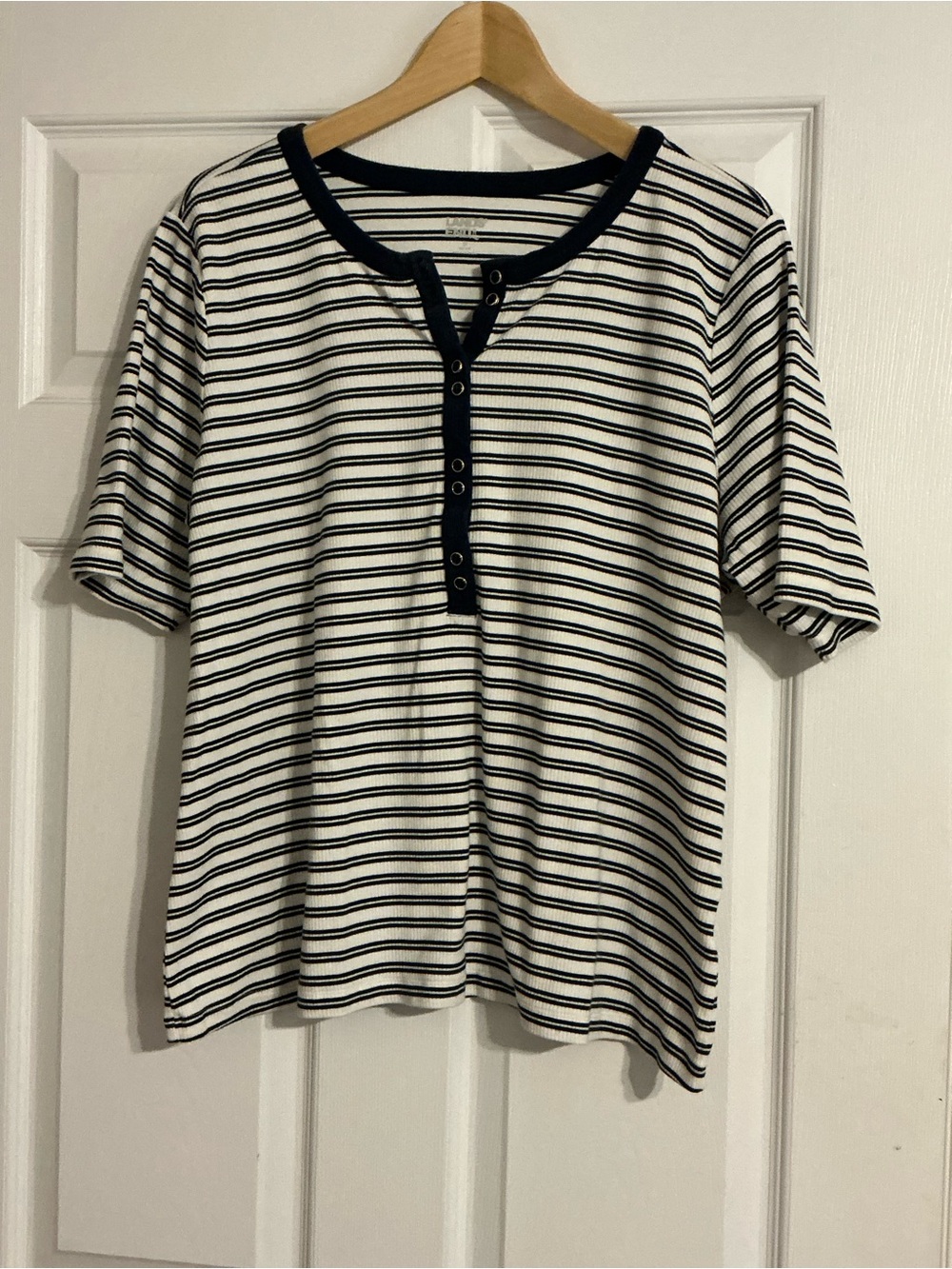 Lands' End Plus Sized Navy & White Striped Henley Top